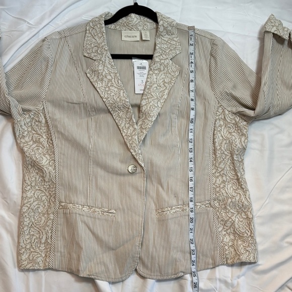 Chico's Cream Striped Women's Jacket - Picture 6 of 6